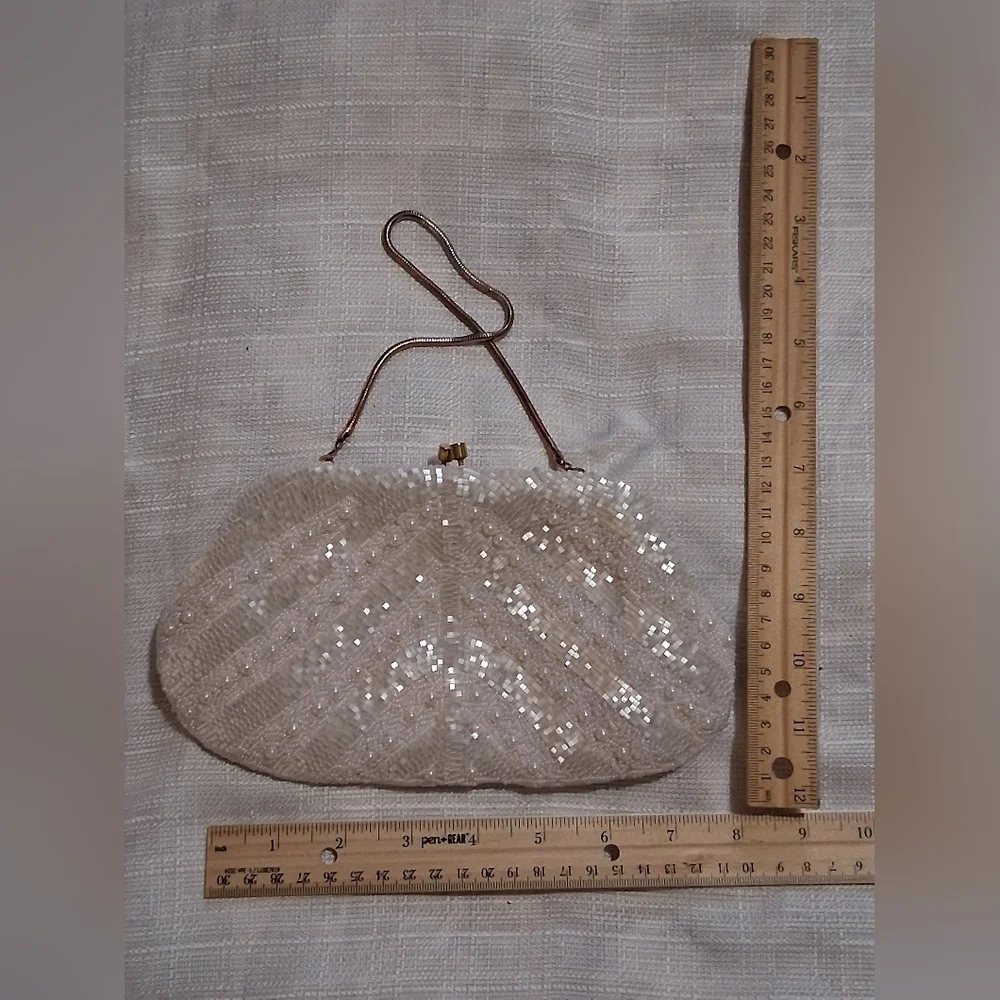 Elegant Vintage White Beaded Clutch